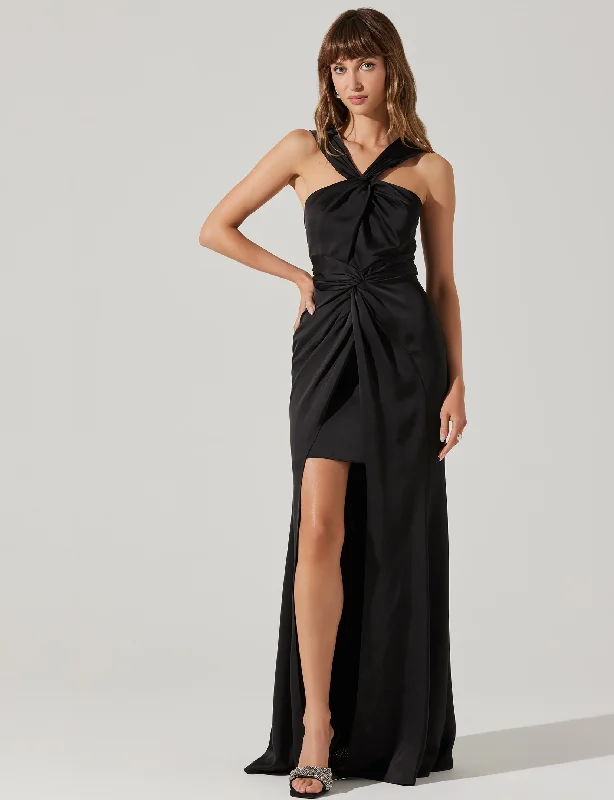Georgiana Halter Maxi Dress, Black Stylish Button-Up Maxi Dress