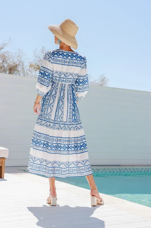 Audrey Border Maxi Dress - Blue/White Trendy Maxi Dress with Straps