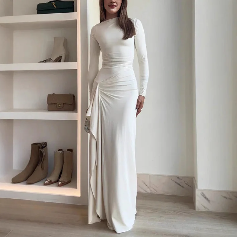 Long Sleeve Slim Fit Dress Casual Lace Up Stretch Maxi Dress Cozy Knit Maxi Dress