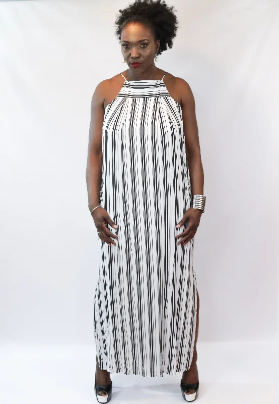 Black and White Stripe Maxi Dress Cozy Wrap Maxi Dress
