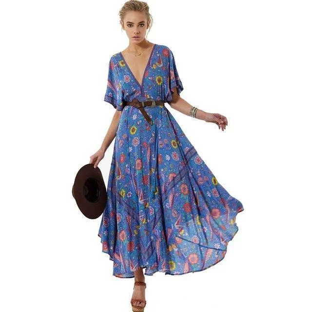 Bohemian Dress Retro boho chic summer Dress Ethnic Deep V-neck Floral Print tassel tied elastic waist maxi dress (US 6-14) Fashionable Chiffon Tiered Maxi Dress Bohemian Dress Retro boho chic summer Dress Ethnic Deep V-neck Floral Print tassel tied elastic waist maxi dress (US 6-14) Fashionable Chiffon Tiered Maxi Dress