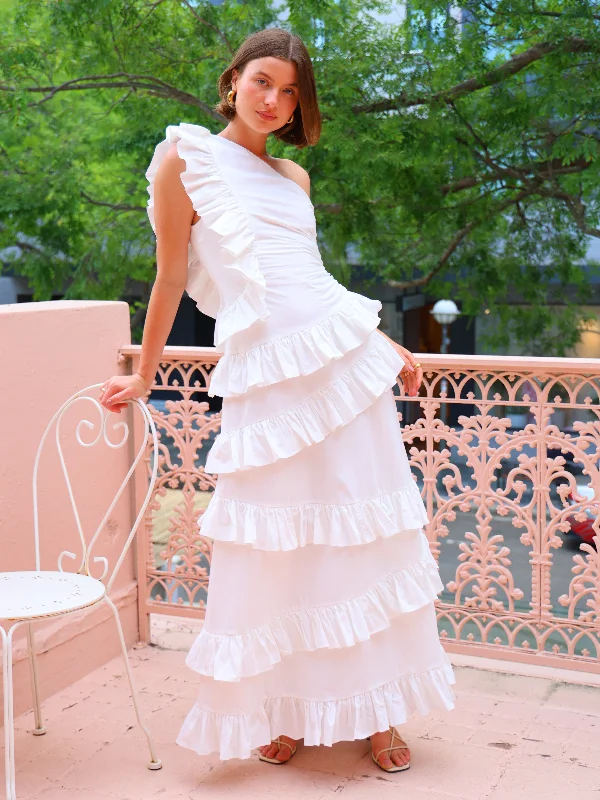 By Nicola Adrift Frill Maxi Dress in White Chic Sleeveless Maxi Dress