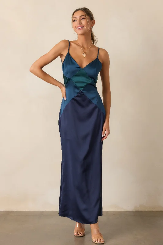 Celestial Skies Midnight Blue Satin Maxi Dress Elegant Silk Maxi Dress