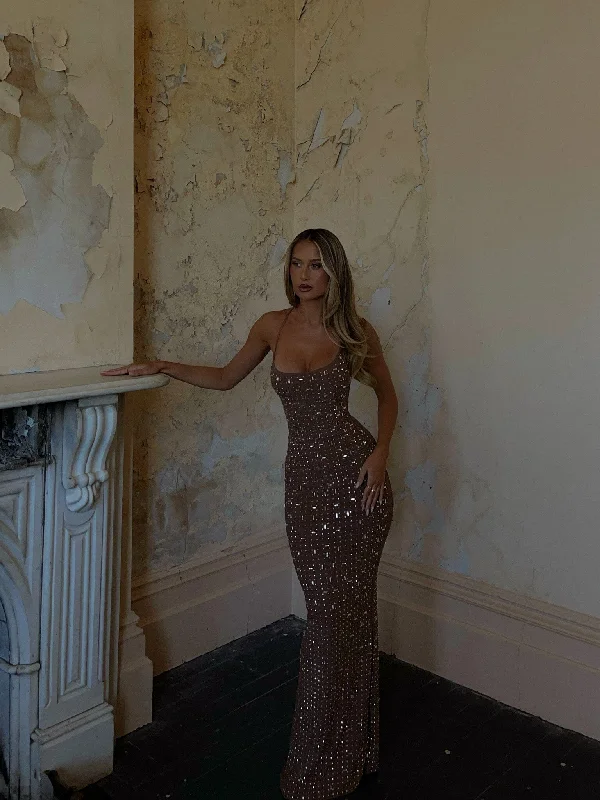 CIARAN MAXI DRESS TAN Fashionable Faux Wrap Maxi Dress