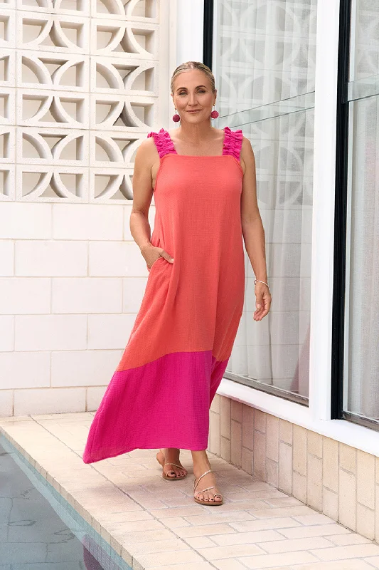 Claire Crinkle Cotton Maxi Dress in Sunset Classic A-Line Maxi Dress