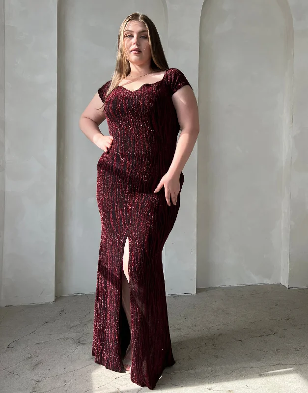 Plus Size Wavy Metallic Maxi Dress Stylish A-Line Maxi Dress