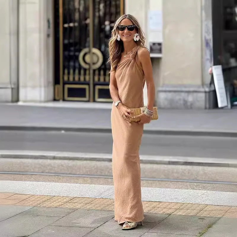 Oblique Shoulder Elegant Maxi Dress Chic Off-Shoulder Maxi Dress