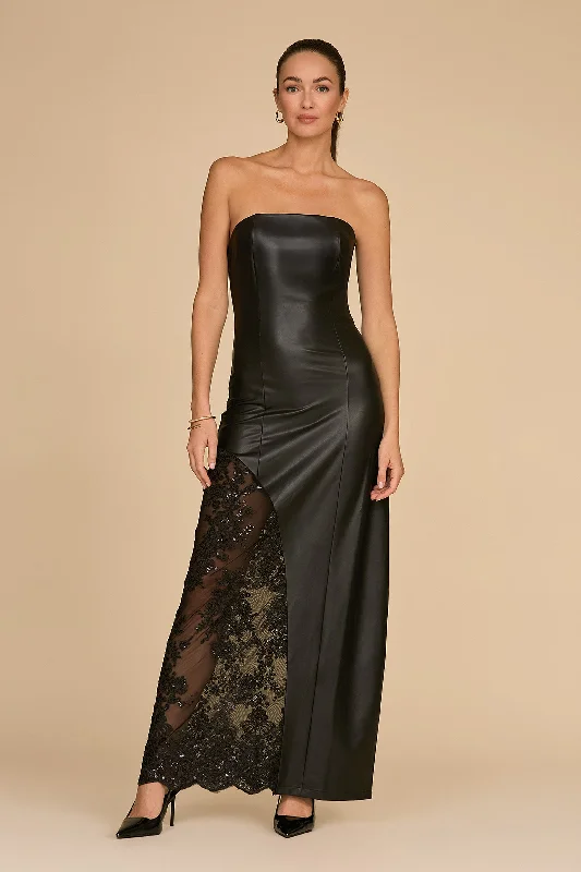 Eden Faux Leather & Lace Maxi Dress - Black Trendy Button Front Maxi Dress