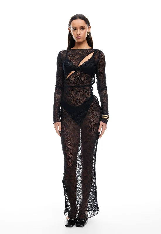 FEVER LACE MAXI DRESS - ONYX Elegant Maxi Dress with Lace