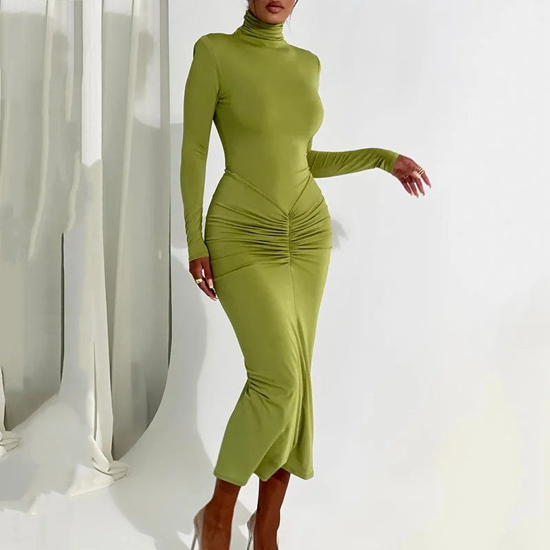 High Collar Long Sleeves Sexy Elegant Bodycon Maxi Dress Elegant Maxi Dress with Belt High Collar Long Sleeves Sexy Elegant Bodycon Maxi Dress Elegant Maxi Dress with Belt