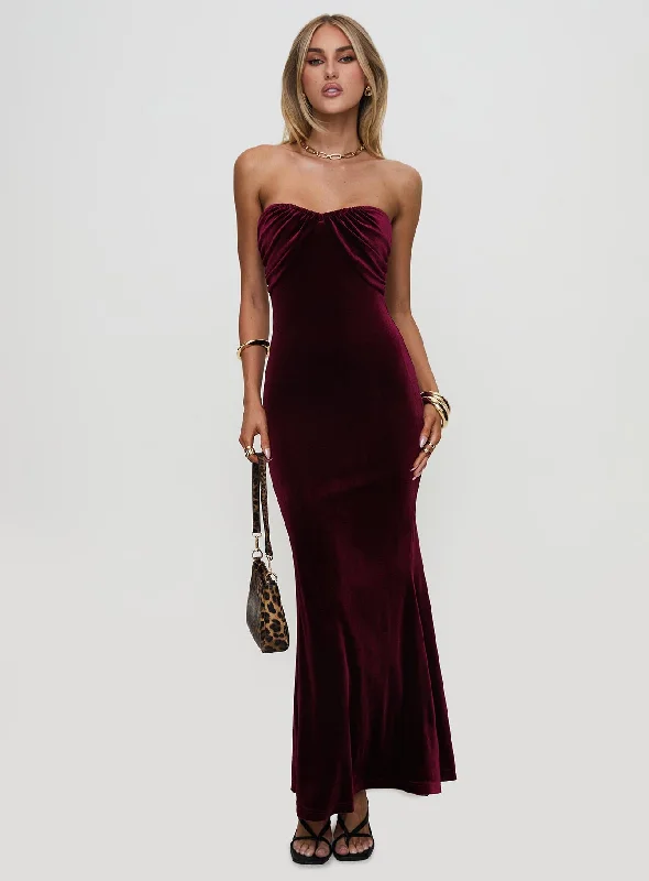 Irena Strapless Maxi Dress Burgundy Elegant Sleeveless Maxi Dress