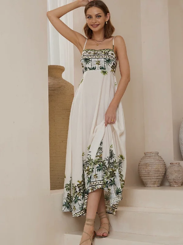Isla Island Maxi Dress - White/Green Stylish Off-Shoulder Maxi Dress