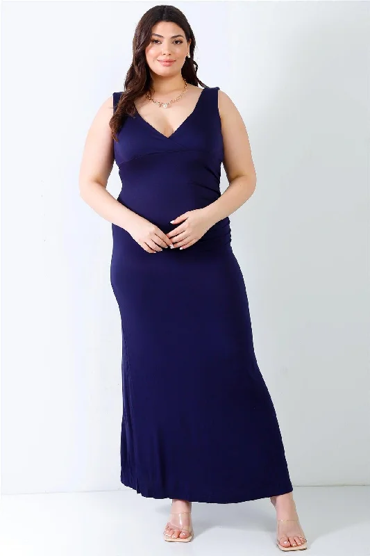 Junior Plus Navy V-Neck Sleeveless Maxi Dress /2-2-2 Comfortable Bohemian Maxi Dress Junior Plus Navy V-Neck Sleeveless Maxi Dress /2-2-2 Comfortable Bohemian Maxi Dress