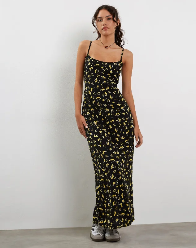 Kafka Maxi Dress in Buttercup Black and Yellow Cozy Knitted Maxi Dress