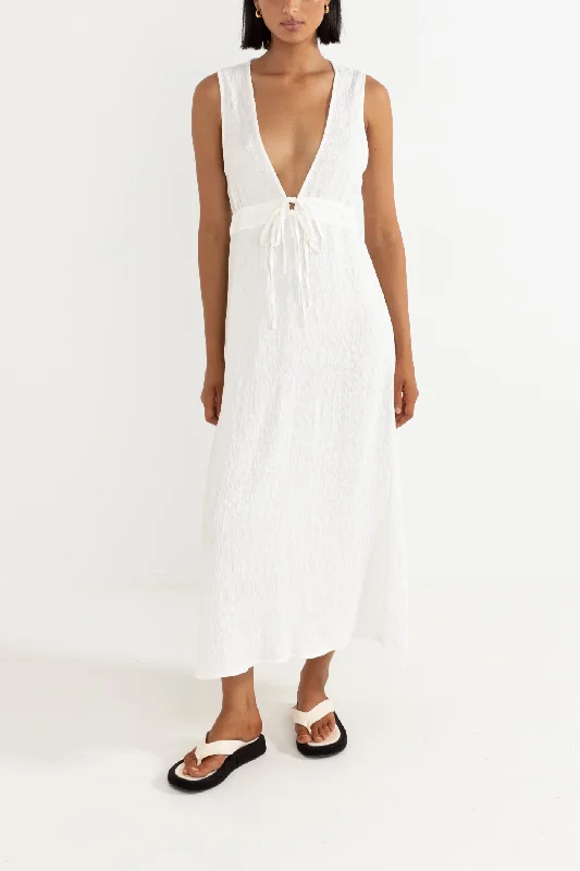 Keiki Tie Front Maxi Dress Cream Fashionable Faux Wrap Maxi Dress