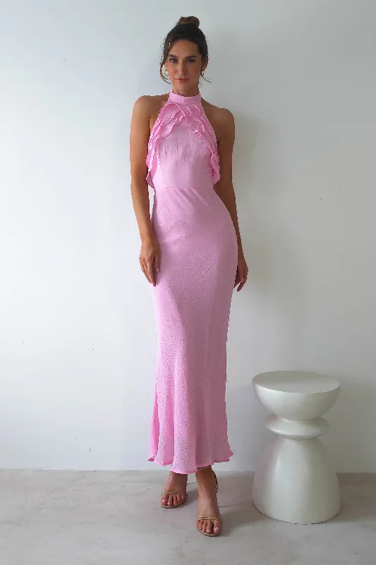Latea Halterneck Maxi Dress | Pink Fashionable Sheer Maxi Dress
