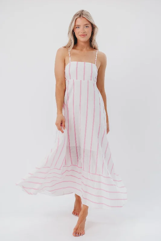 Poppy Striped Maxi Dress in Pink Stripes Fashionable Button-Down Maxi Dress