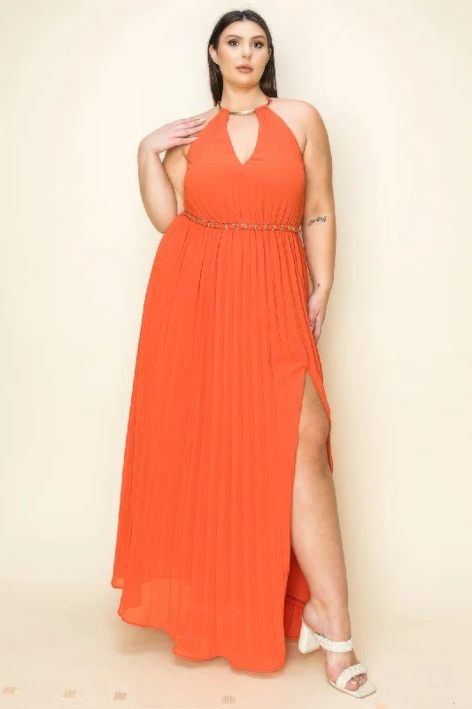 Chiffon Pleated Gold Trim Neck & Belt Cut Out Chest Maxi Dress Cozy Ribbed Maxi Dress Chiffon Pleated Gold Trim Neck & Belt Cut Out Chest Maxi Dress Cozy Ribbed Maxi Dress