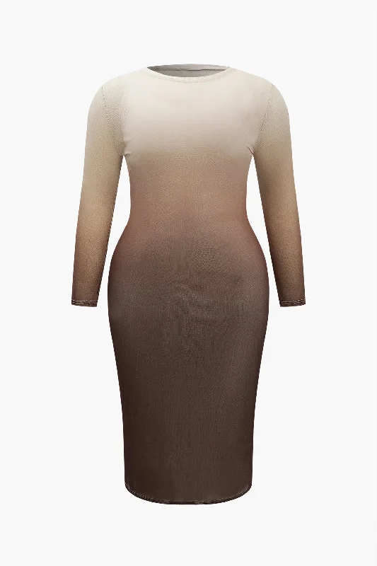 Plus Size Ombre Print Maxi Dress Stylish Maxi Dress with Frills