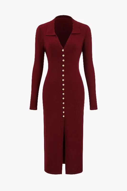 Button Sweater Maxi Dress Elegant Silk Maxi Dress