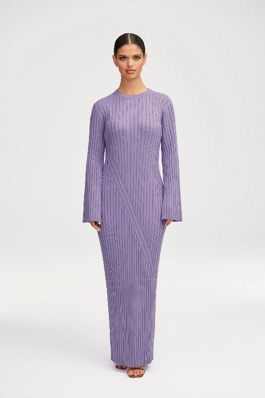 Melanie Ribbed Knit Maxi Dress - Lavender Stylish Button-Up Maxi Dress