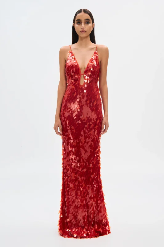 Sapphire Sequin Maxi Dress Red Stylish A-Line Maxi Dress