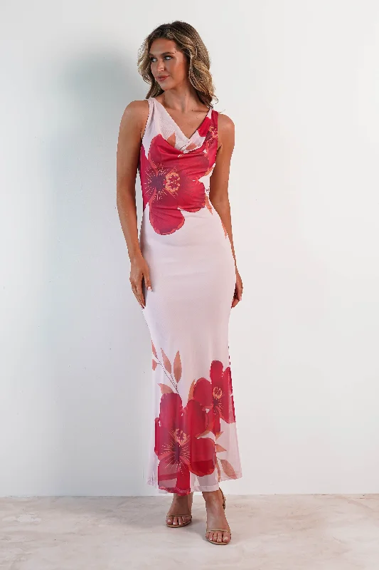 Nalini Bodycon Mesh Maxi Dress | Pink Comfortable Satin Maxi Dress