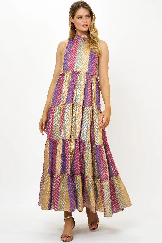 Oliphant Ruffled Tiered Maxi Dress in Torino Blue Stylish Longline Maxi Dress