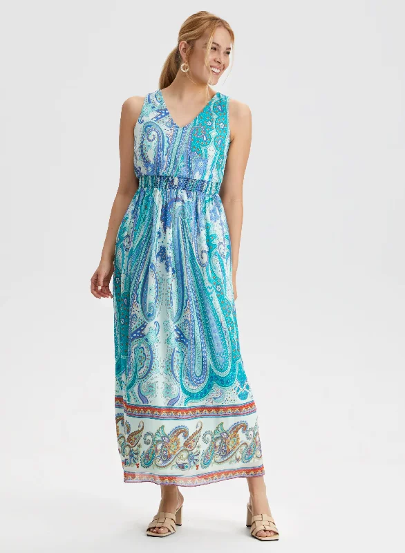 Paisley Print Maxi Dress Chic Sleeveless Maxi Dress
