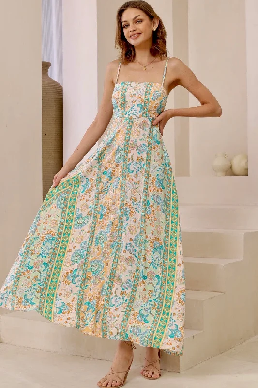 Paloma Singlet Maxi Dress - Green/Orange Fashionable High-Waist Maxi Dress