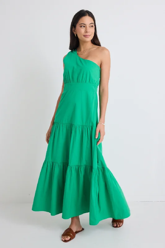 Parade Green One Shoulder Tiered Maxi Dress Trendy Floral Print Maxi Dress