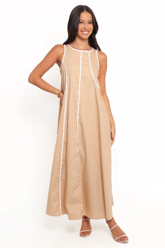 Peppa Maxi Dress - Beige/White Elegant Sleeveless Maxi Dress