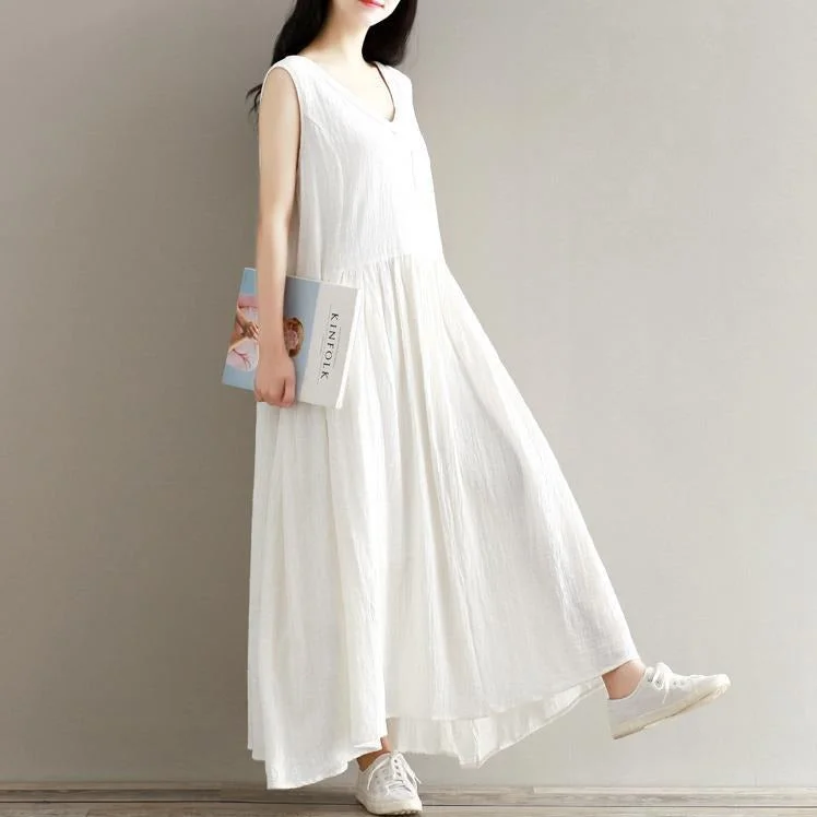 Empire Cotton and Linen Maxi Dress Cozy Maxi Dress with Slit