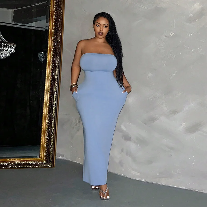 Plus Size Women Clothing Socialite Sleeveless Tube Top Dress Summer High Waist Figure Flattering Sheath Maxi Dress Elegant Boho Maxi Dress Plus Size Women Clothing Socialite Sleeveless Tube Top Dress Summer High Waist Figure Flattering Sheath Maxi Dress Elegant Boho Maxi Dress