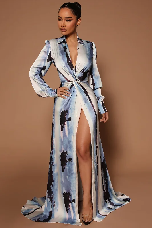 Reign Maxi Dress - Multi Color Trendy Off-Shoulder Ruffle Maxi Dress