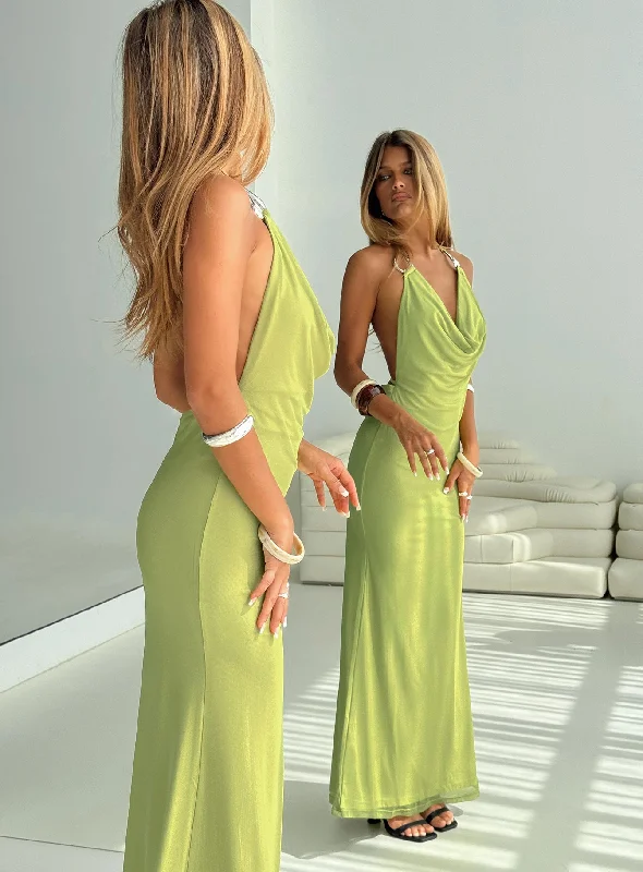 Rhaenyra Halter Maxi Dress Green Comfortable Ruffle Hem Maxi Dress