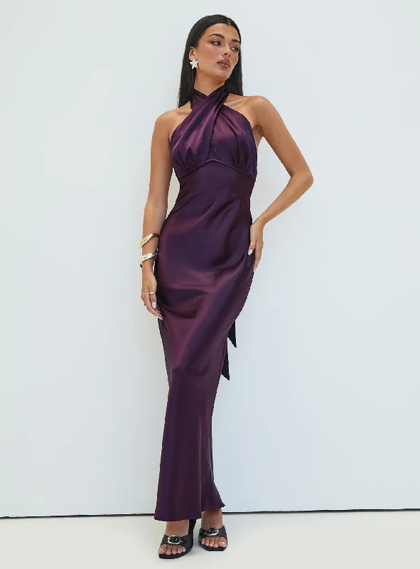 Rosaminta Halter Maxi Dress Plum Cozy Knit Maxi Dress