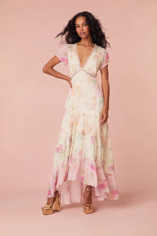 Roupell V-Neck Chiffon Maxi Dress Cozy Maxi Dress with Slit