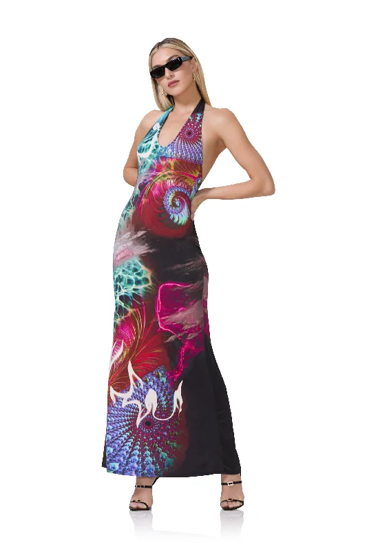 Rue Maxi Dress - Water Abstract Trendy Ruffled Maxi Dress