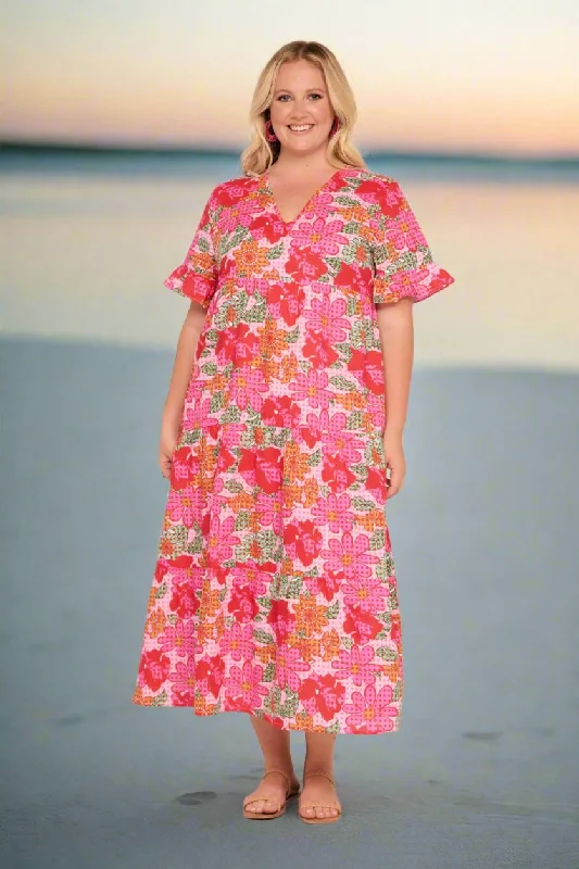 Sabrina Maxi Dress in Cherry Checkers Elegant Maxi Dress with Lace