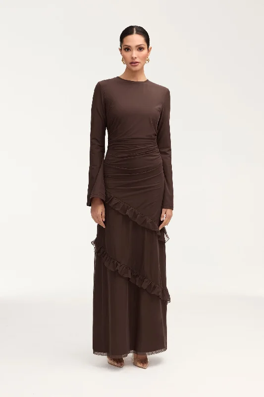 Sabrina Waterfall Maxi Dress - Espresso Elegant Maxi Dress with Slit