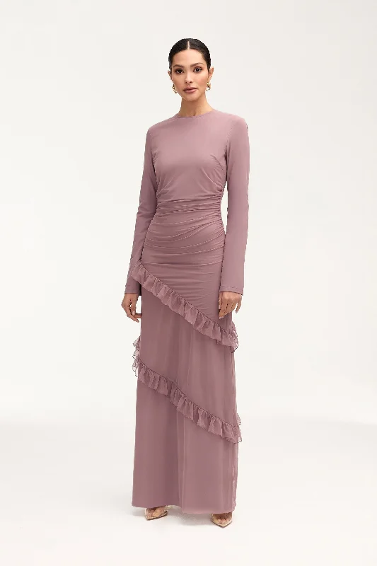 Sabrina Waterfall Maxi Dress - Twilight Mauve Comfortable Fitted Maxi Dress
