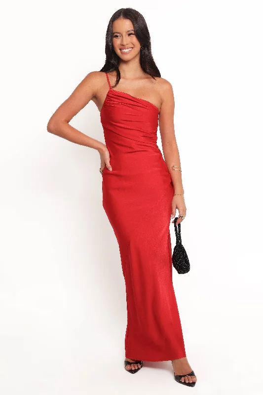 Safir Maxi Dress - Red Comfortable Plunging Neckline Maxi Dress