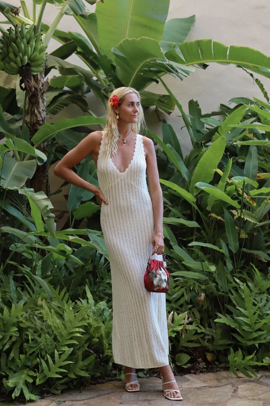 Scallop Knit Maxi Dress Cream Fashionable Chiffon Tiered Maxi Dress