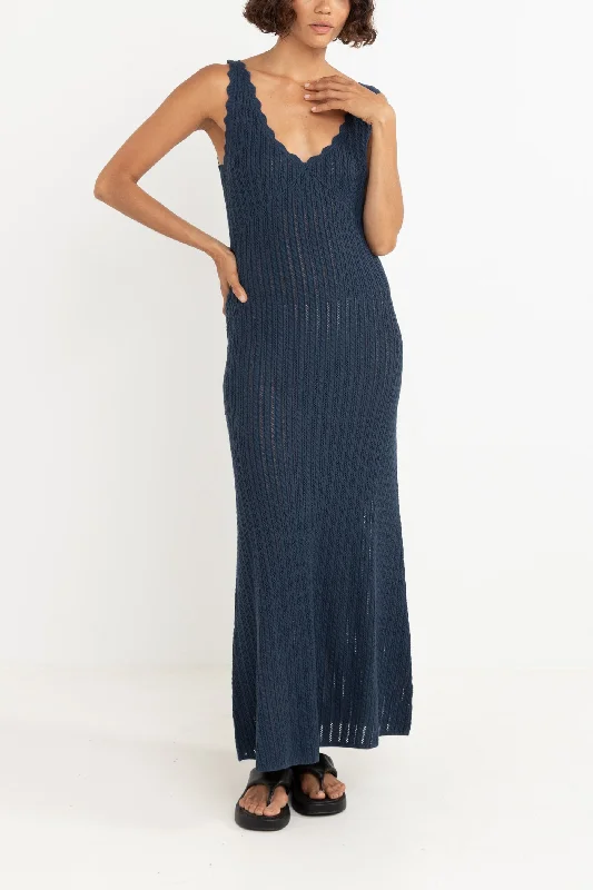 Scallop Knit Maxi Dress Navy Chic Summer Maxi Dress