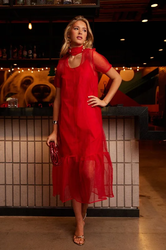 Scarlett Mesh Overlay Maxi Dress Trendy Satin Maxi Dress