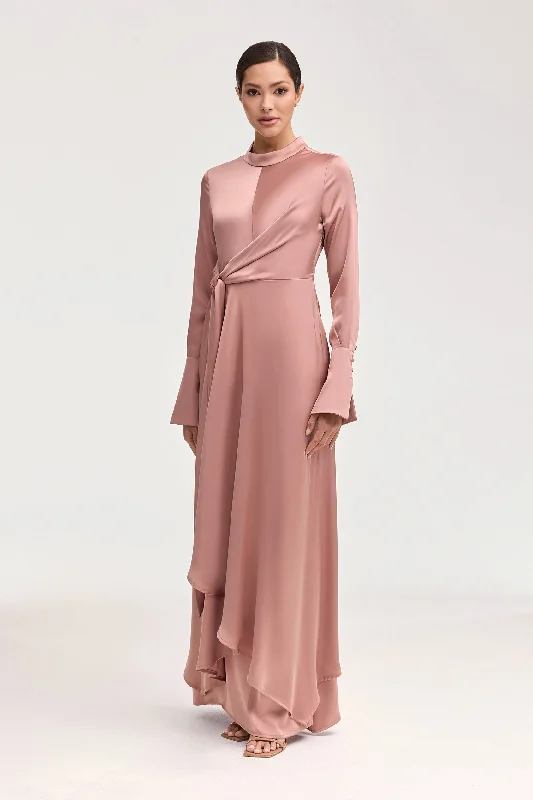 Serena Satin Side Tie Maxi Dress - Dusty Mauve Elegant Boho Maxi Dress