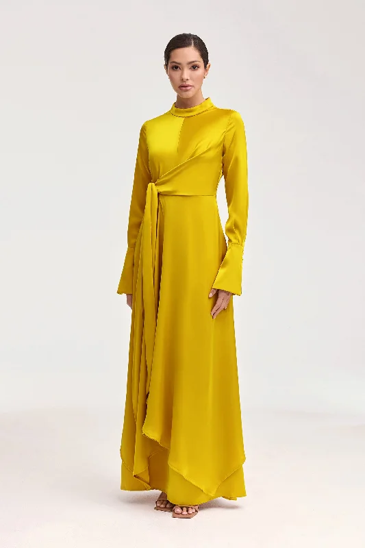 Serena Satin Side Tie Maxi Dress - Honey Cozy Longline Maxi Dress
