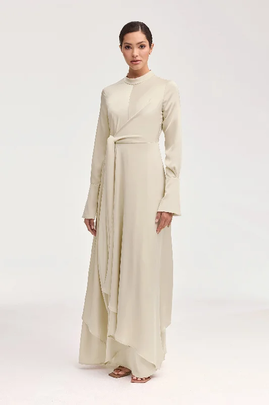 Serena Satin Side Tie Maxi Dress - Stone Stylish One-Shoulder Maxi Dress