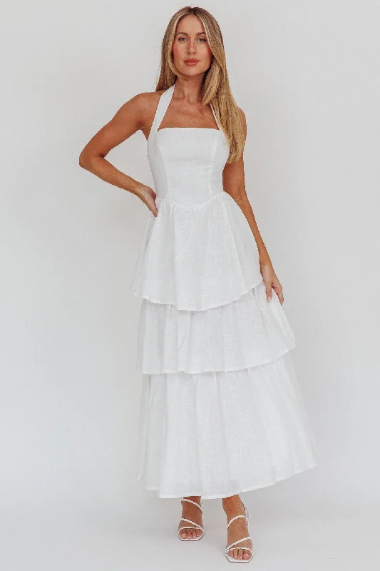 Shaya Tiered Ruffle Maxi Dress White Trendy Floral Print Maxi Dress